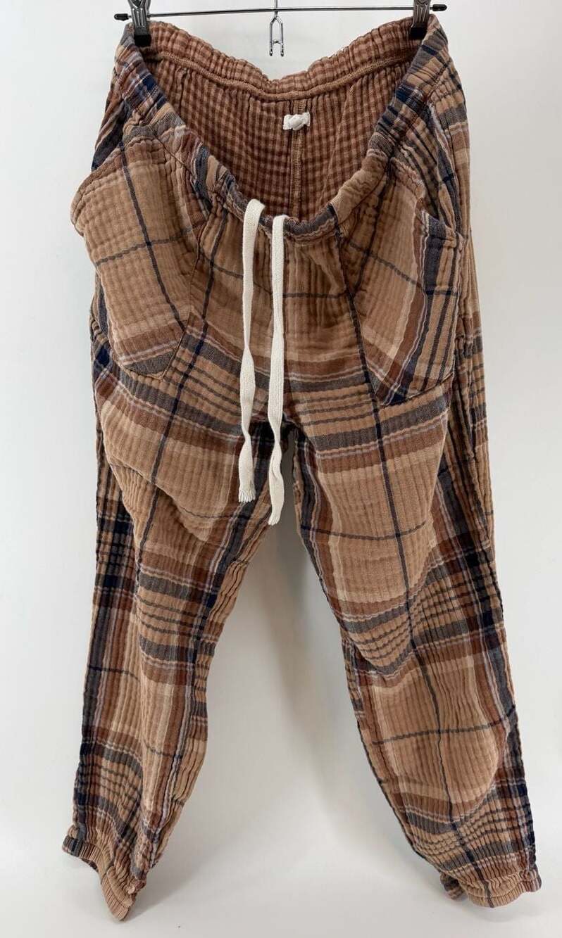 Aerie Plaid Gauze Cargo Jogger Large Coastal Boho